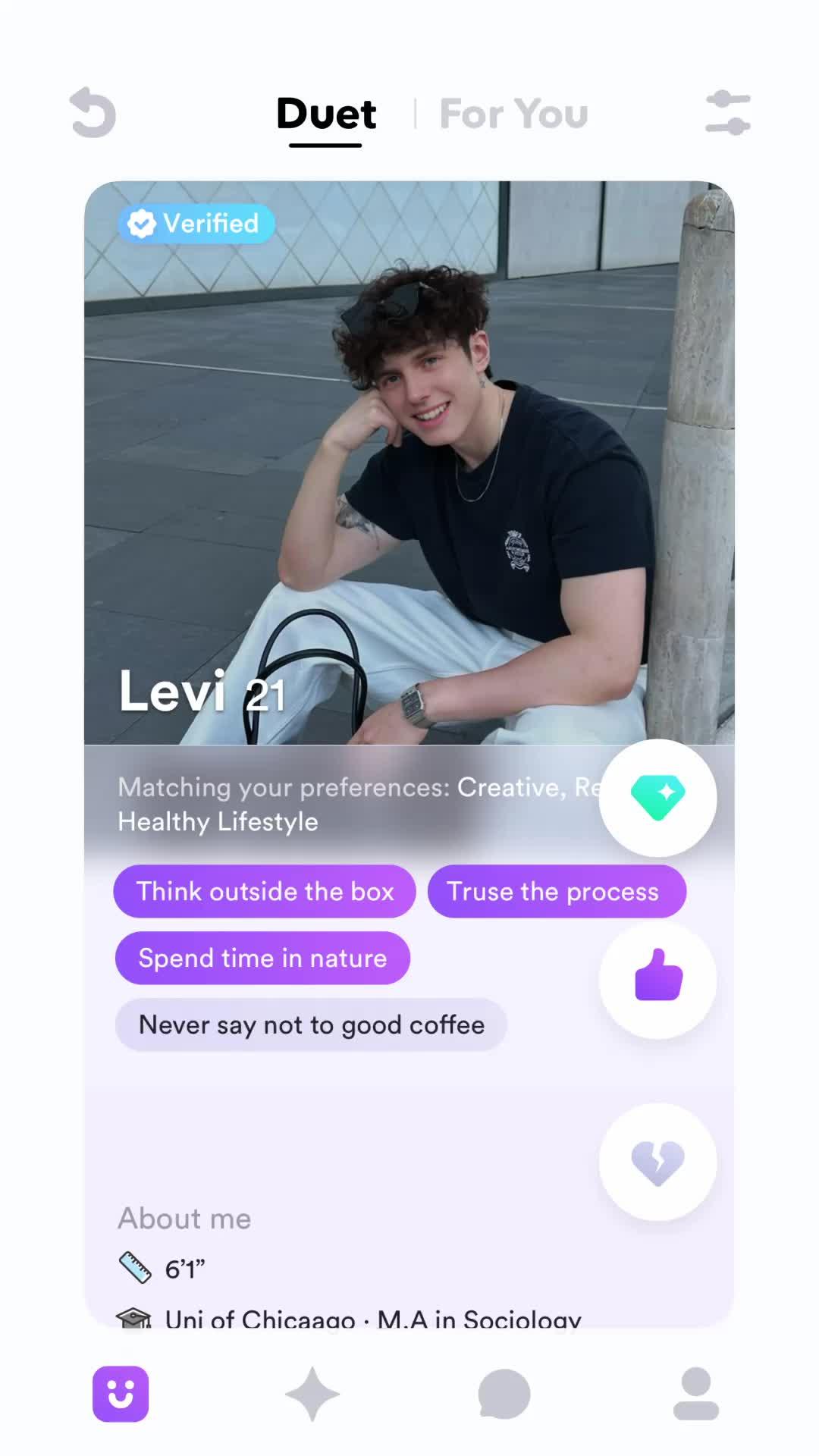 Duet matches your important traits with compatible people!
