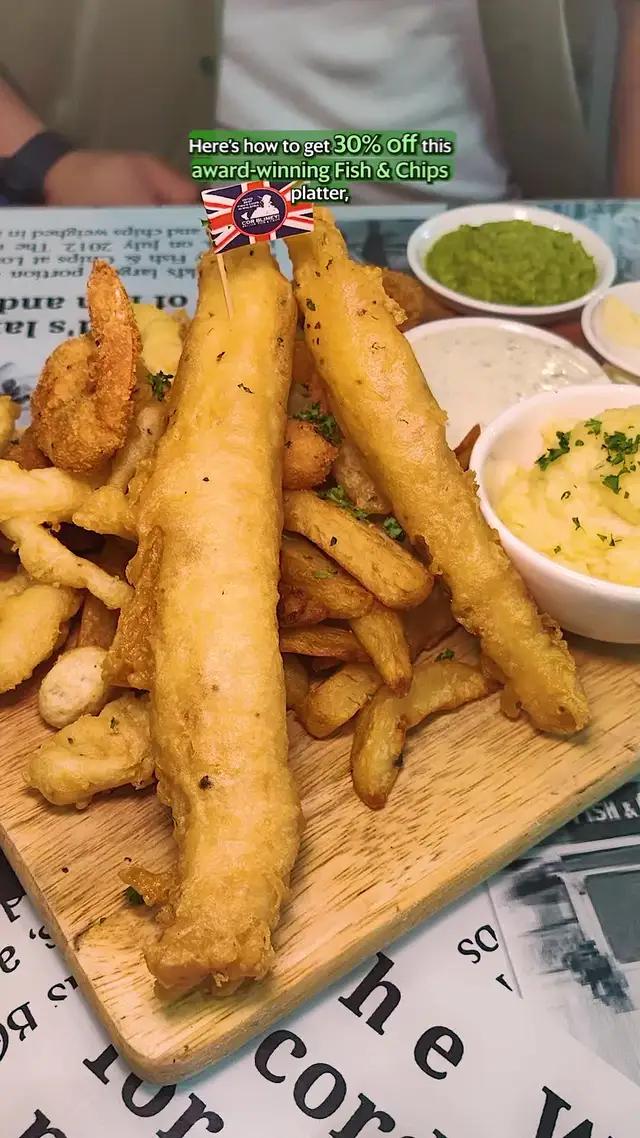 Enjoy 30% off with GrabFood Dine Out Deals! Savour some authentic British fish & chips @ Cor Blimey