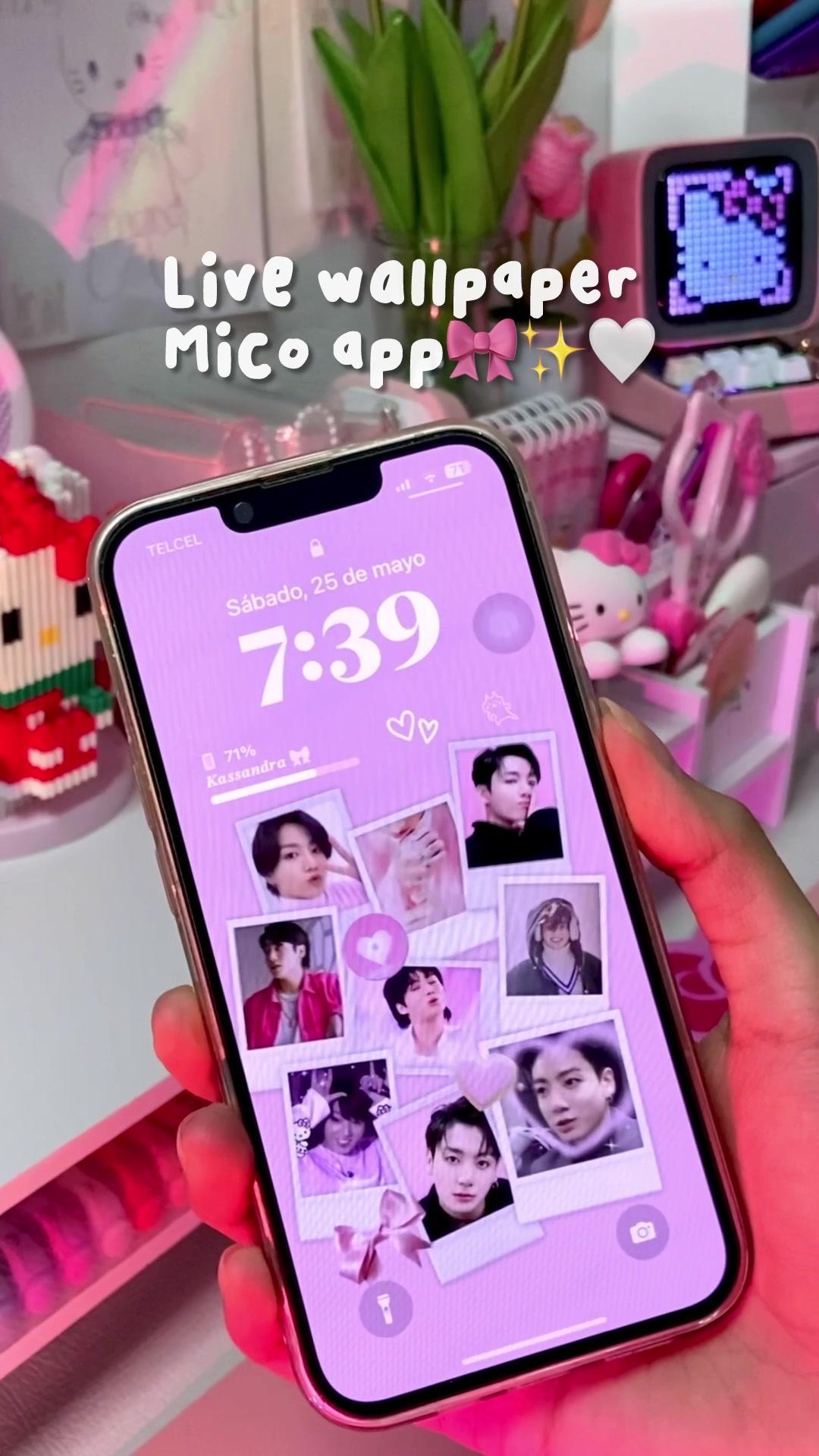 Apoco no se ve super lindo?🥰💗✨ #kpop #bts #micowidget #livelockscreen #jungkook #fondodepantallaanimado #livewallpaper #pink #aesthetic #iphone #phonedeco #cute #hellokitty #coquette #kassstudies✨ 